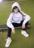 Grijze Dreamteam kids hoodie van biologisch katoen met roze artwork