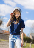 Navyblauw Grumpy kids t-shirt van biologisch katoen met wit artwork